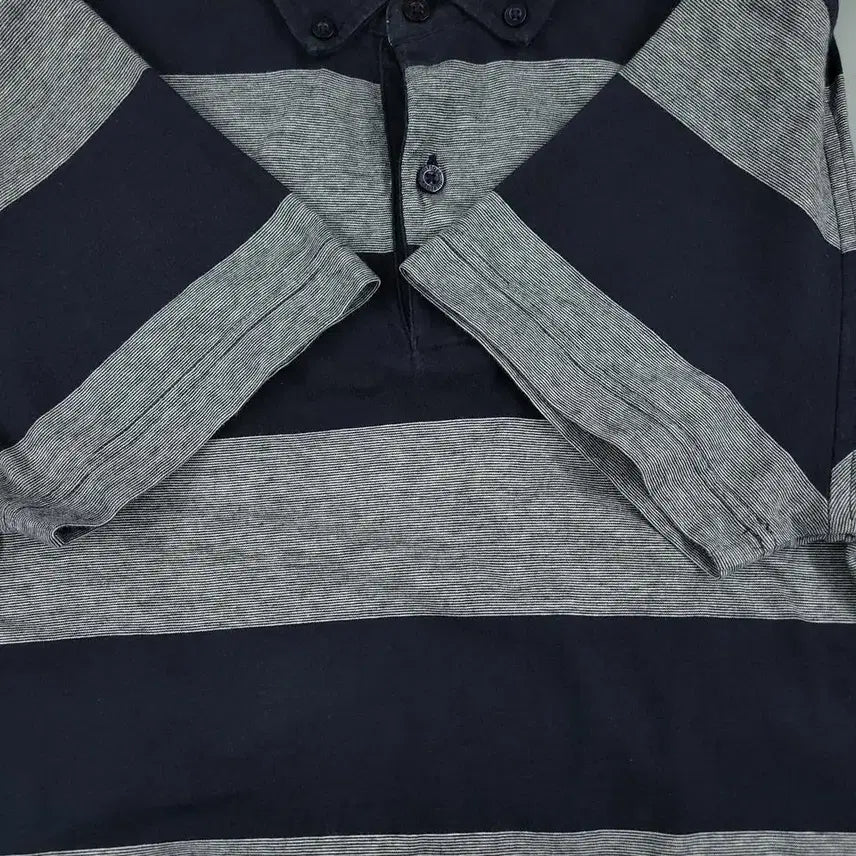 [BUNJANG] Tommy Hilfiger Pigment Navy Gray Stripe Slim Fit Button-Down Shirt / 타미힐피거 피그먼트 네이비 그레이 1대1 배색 스트라이프 슬림핏 버튼다운