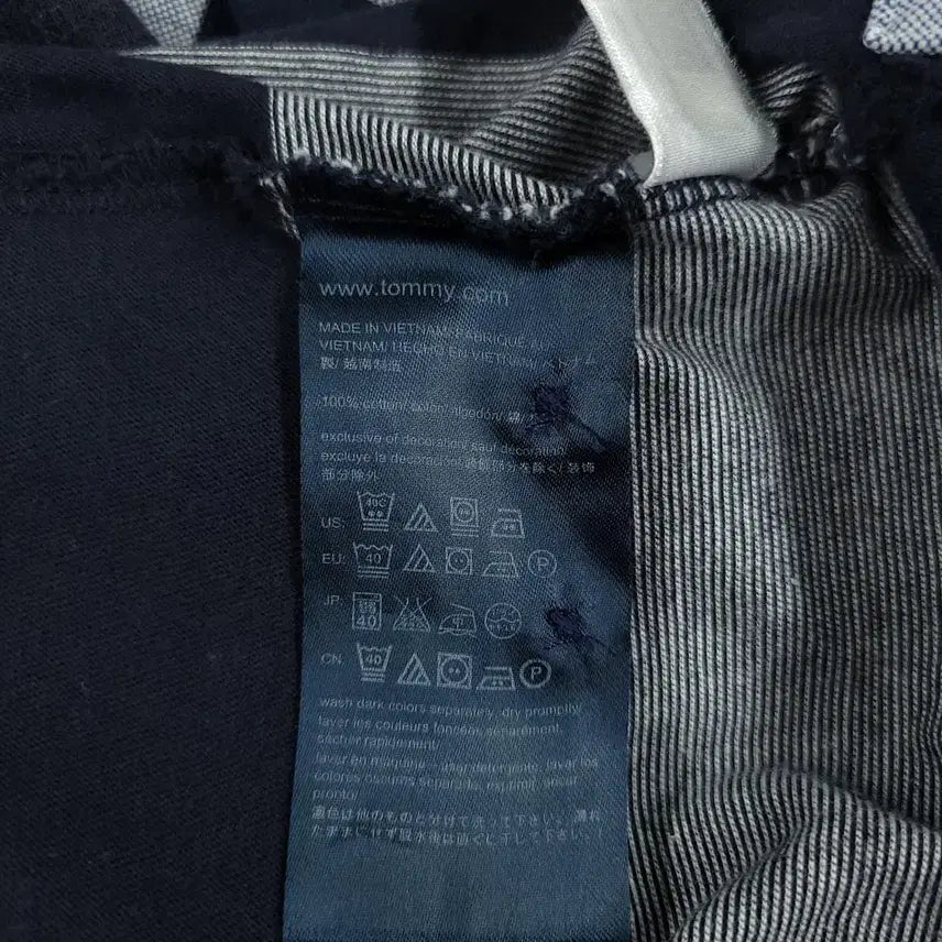 [BUNJANG] Tommy Hilfiger Pigment Navy Gray Stripe Slim Fit Button-Down Shirt / 타미힐피거 피그먼트 네이비 그레이 1대1 배색 스트라이프 슬림핏 버튼다운