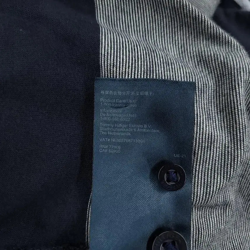 [BUNJANG] Tommy Hilfiger Pigment Navy Gray Stripe Slim Fit Button-Down Shirt / 타미힐피거 피그먼트 네이비 그레이 1대1 배색 스트라이프 슬림핏 버튼다운