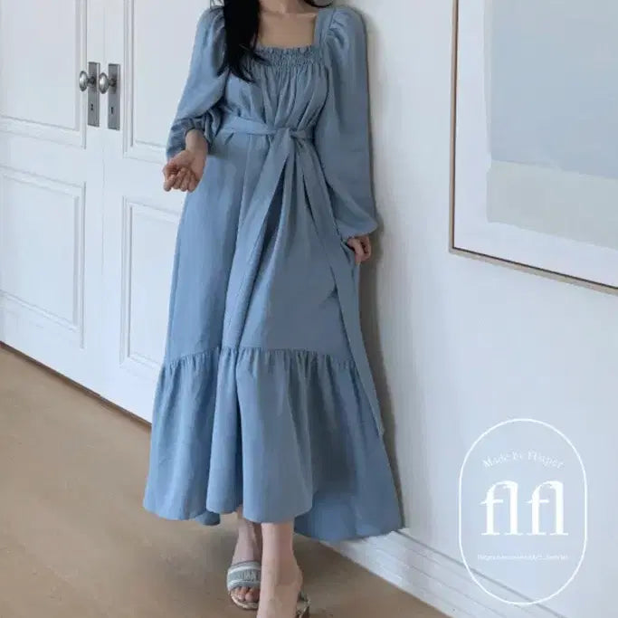 [BUNJANG] Flat Per Garden Long Dress Blue / 플랫퍼s/s 가든 롱원피스 블루,블랙 색상
