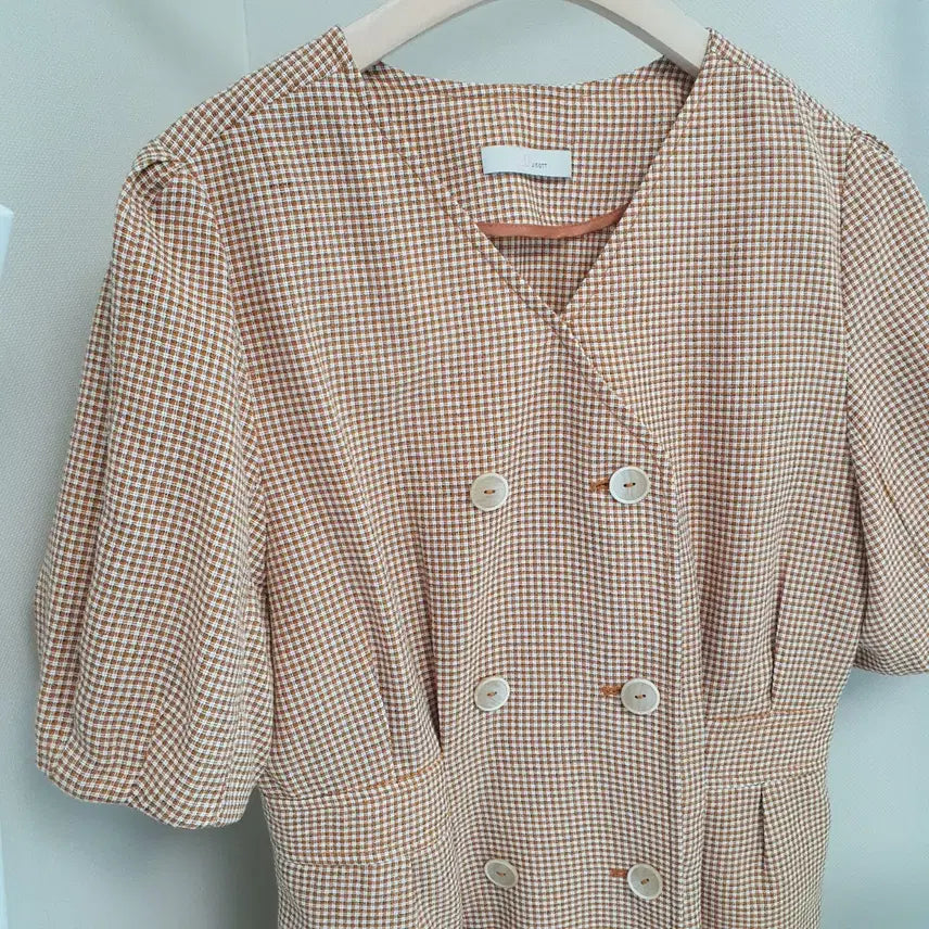 [BUNJANG] JJ JIGOTT Puff Sleeve Check Double One-Piece Dress / JJ지고트 퍼프소매 체크 더블원피스