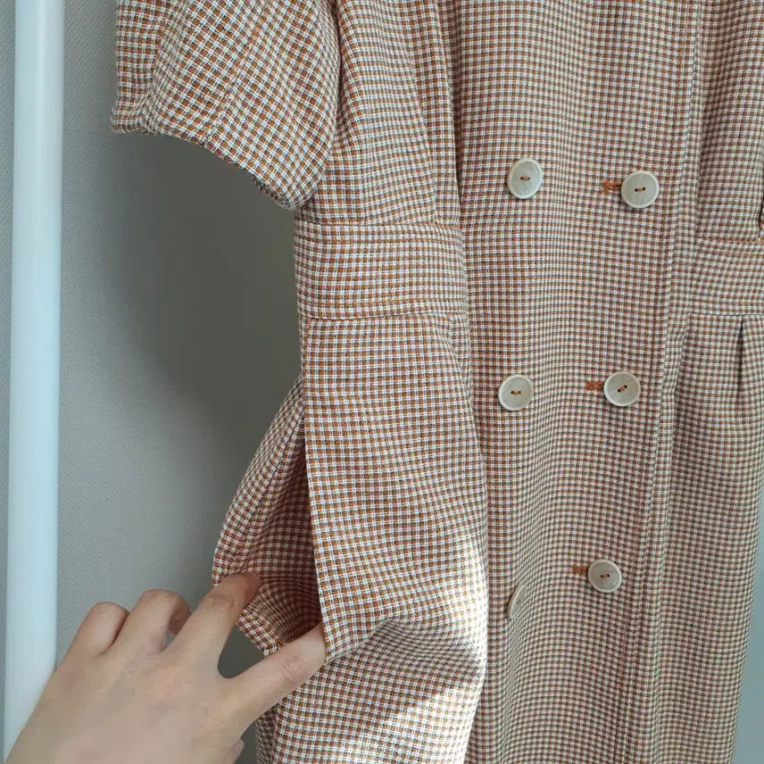 [BUNJANG] JJ JIGOTT Puff Sleeve Check Double One-Piece Dress / JJ지고트 퍼프소매 체크 더블원피스