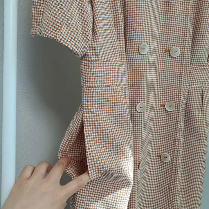 [BUNJANG] JJ JIGOTT Puff Sleeve Check Double One-Piece Dress / JJ지고트 퍼프소매 체크 더블원피스