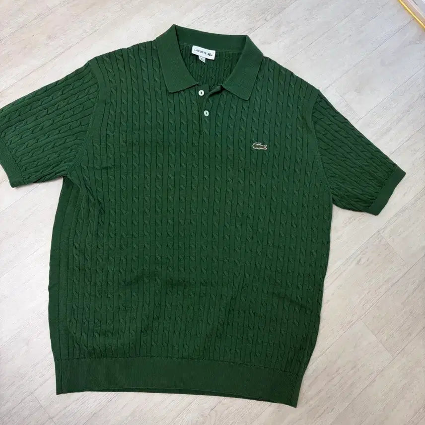 [BUNJANG] Lacoste Cable Knit Short Sleeve Polo Shirt / 라코스테 케이블 니트 반팔 카라티 그린