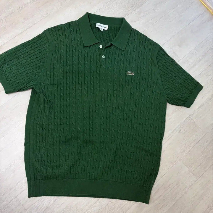 [BUNJANG] Lacoste Cable Knit Short Sleeve Polo Shirt / 라코스테 케이블 니트 반팔 카라티 그린