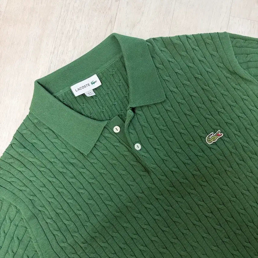 [BUNJANG] Lacoste Cable Knit Short Sleeve Polo Shirt / 라코스테 케이블 니트 반팔 카라티 그린