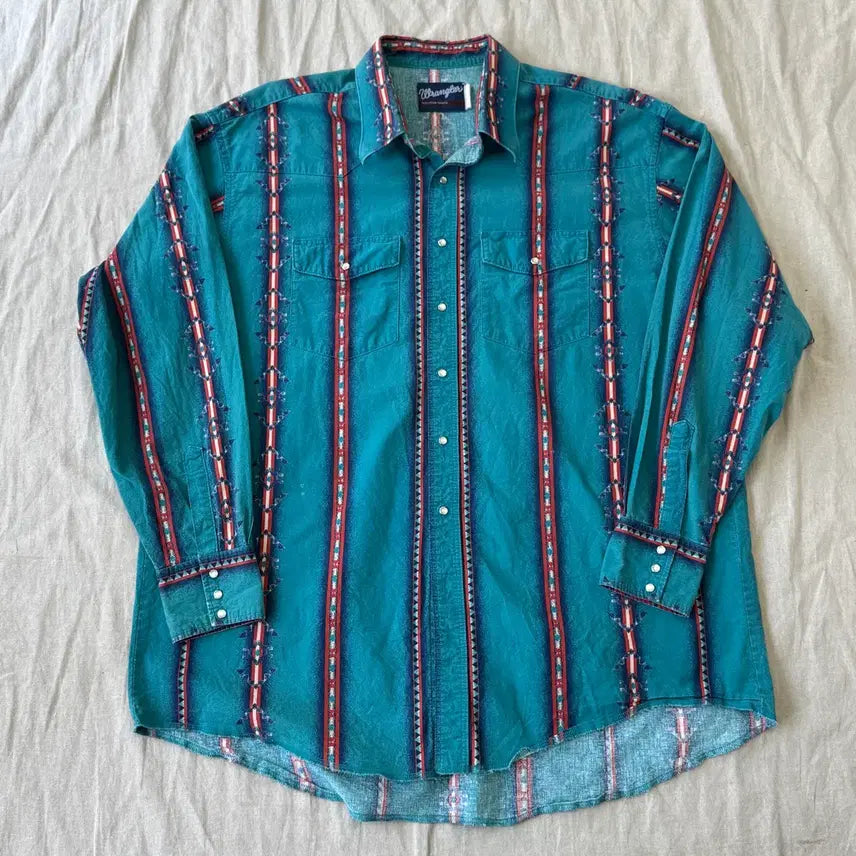 [SOLD OUT] 랭글러 90s 에스닉 치마요 청록 웨스턴 셔츠 105~