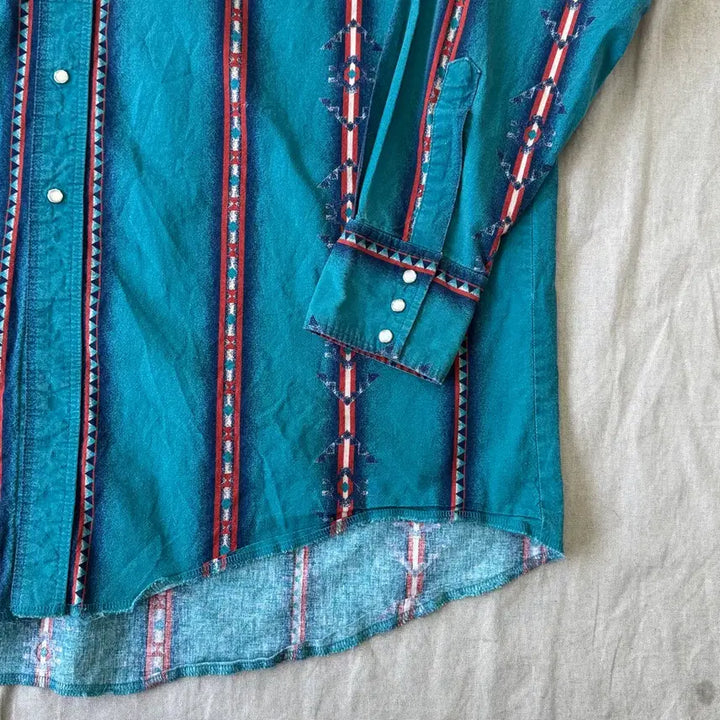 [SOLD OUT] 랭글러 90s 에스닉 치마요 청록 웨스턴 셔츠 105~