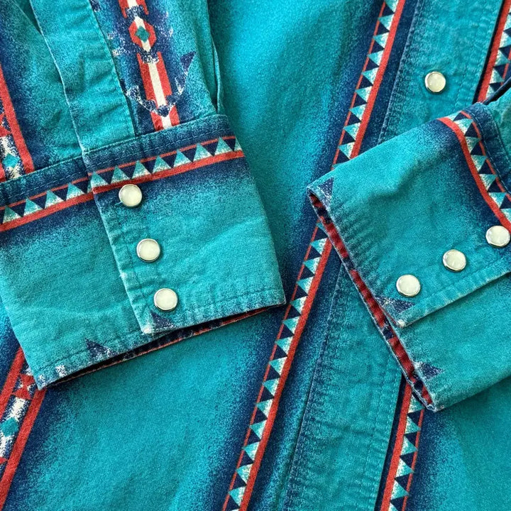 [SOLD OUT] 랭글러 90s 에스닉 치마요 청록 웨스턴 셔츠 105~