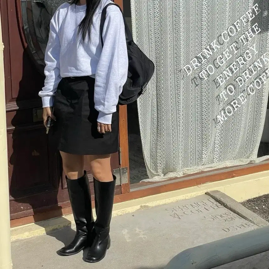 [BUNJANG] Generic Long Sleeve Back Slit Sweatshirt / 뒷트임 긴팔 맨투맨 (백멜란지/네이비)