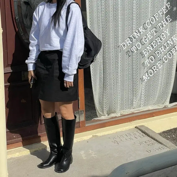 [BUNJANG] Generic Long Sleeve Back Slit Sweatshirt / 뒷트임 긴팔 맨투맨 (백멜란지/네이비)