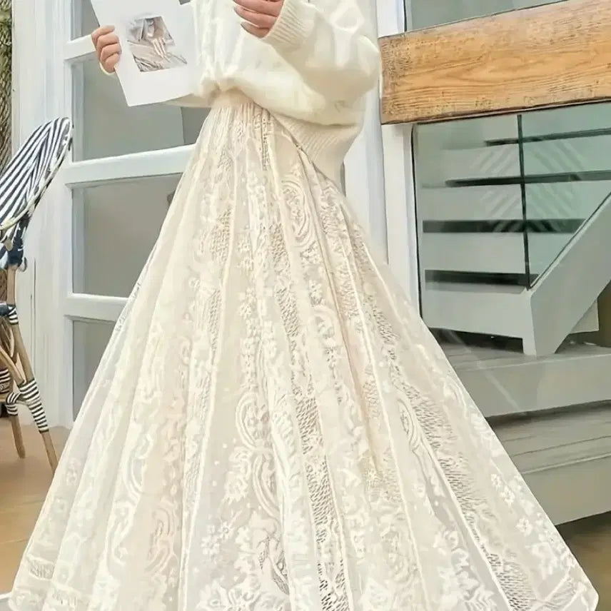 [SOLD OUT] 아이보리밴딩레이스롱스커트