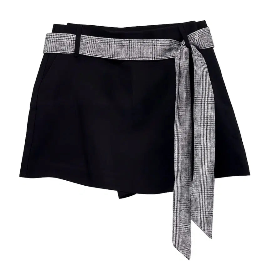 [BUNJANG] ZARA Black Check Belt Skirt Pants / 새 상품 ZARA 블랙 체크 벨트 치마바지