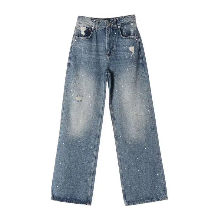 [BUNJANG] Maje Cubic Embellished Distressed Denim Straight Pants / 마쥬 큐빅 장식 디스트로이드 데님 스트레이트 팬츠