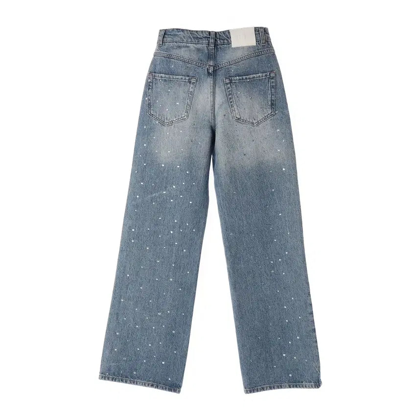 [BUNJANG] Maje Cubic Embellished Distressed Denim Straight Pants / 마쥬 큐빅 장식 디스트로이드 데님 스트레이트 팬츠