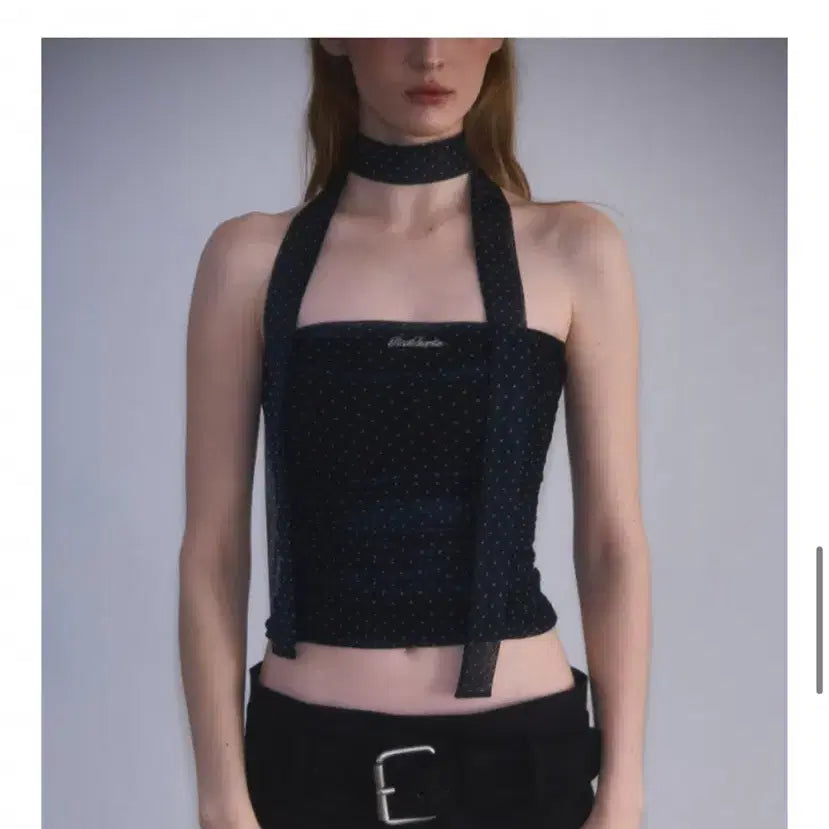 [BUNJANG] Roje Franz Wonyoung Dot Sleeveless Top with Tie / 장원영 로제프란츠 도트 민소매 탑 + 타이