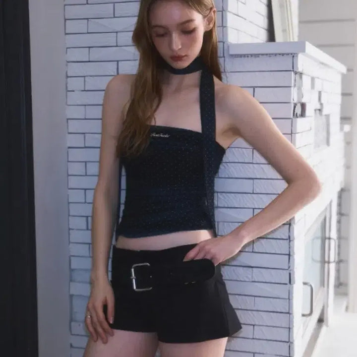 [BUNJANG] Roje Franz Wonyoung Dot Sleeveless Top with Tie / 장원영 로제프란츠 도트 민소매 탑 + 타이