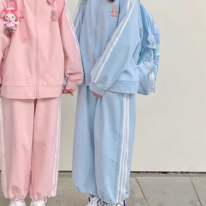 [BUNJANG] Subculture Casual Sweat Suit Set / 지뢰계 서브컬처 스웨트 러블리 캐주얼 트레이닝복 져지+바지 세트(2컬러)