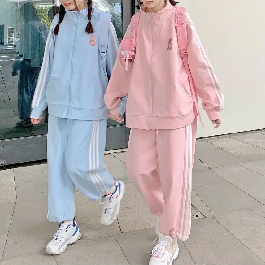 [BUNJANG] Subculture Casual Sweat Suit Set / 지뢰계 서브컬처 스웨트 러블리 캐주얼 트레이닝복 져지+바지 세트(2컬러)
