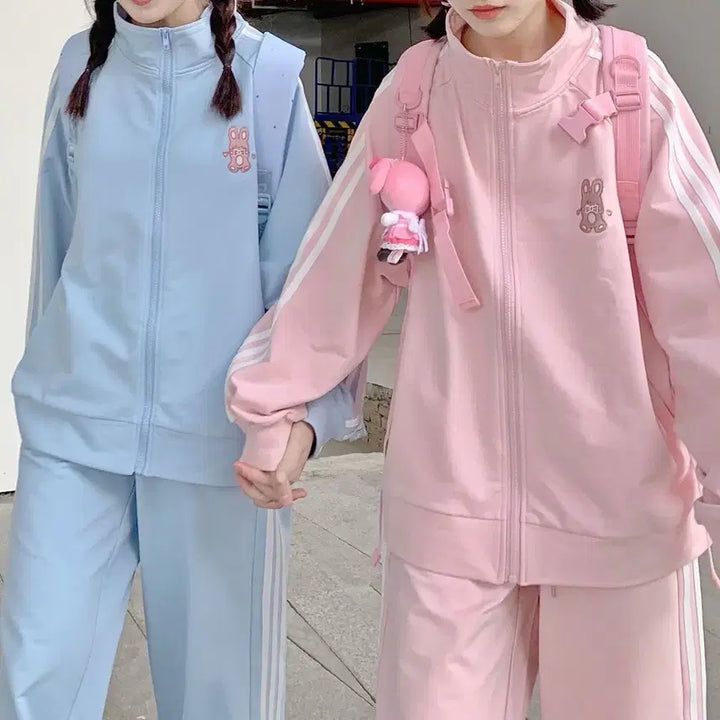 [BUNJANG] Subculture Casual Sweat Suit Set / 지뢰계 서브컬처 스웨트 러블리 캐주얼 트레이닝복 져지+바지 세트(2컬러)