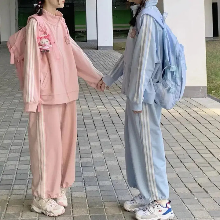 [BUNJANG] Subculture Casual Sweat Suit Set / 지뢰계 서브컬처 스웨트 러블리 캐주얼 트레이닝복 져지+바지 세트(2컬러)