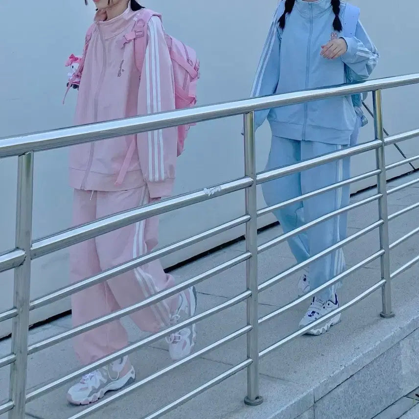 [BUNJANG] Subculture Casual Sweat Suit Set / 지뢰계 서브컬처 스웨트 러블리 캐주얼 트레이닝복 져지+바지 세트(2컬러)