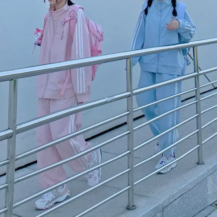 [BUNJANG] Subculture Casual Sweat Suit Set / 지뢰계 서브컬처 스웨트 러블리 캐주얼 트레이닝복 져지+바지 세트(2컬러)