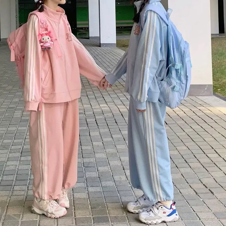 [BUNJANG] Subculture Casual Sweat Suit Set / 지뢰계 서브컬처 스웨트 러블리 캐주얼 트레이닝복 져지+바지 세트(2컬러)