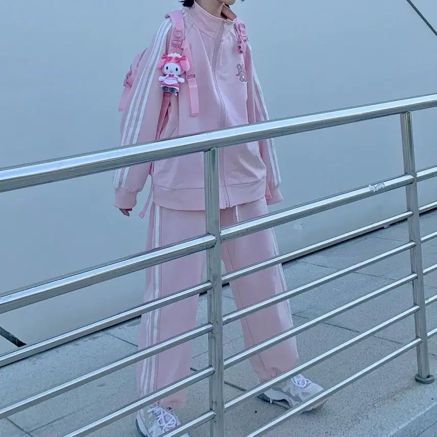 [BUNJANG] Subculture Casual Sweat Suit Set / 지뢰계 서브컬처 스웨트 러블리 캐주얼 트레이닝복 져지+바지 세트(2컬러)
