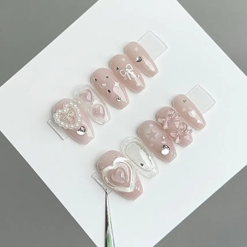 [SOLD OUT] 진주하트리본 수제네일팁