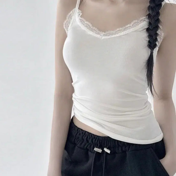 [BUNJANG] Zigzag Basic Lace Camisole Tank Top / 지그재그 기본 레이스 나시 이너 나시티 민소매 끈나시/에이블리무신사쉬인