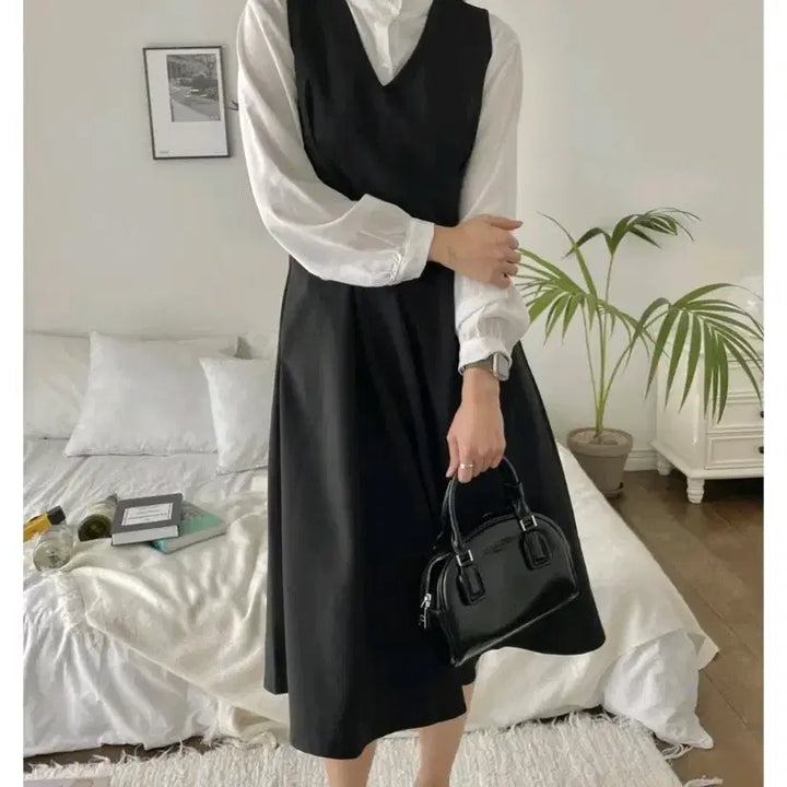 [BUNJANG] MaryLouge V-Neck Sleeveless Black Long Dress / 브이넥 민소매 롱원피스