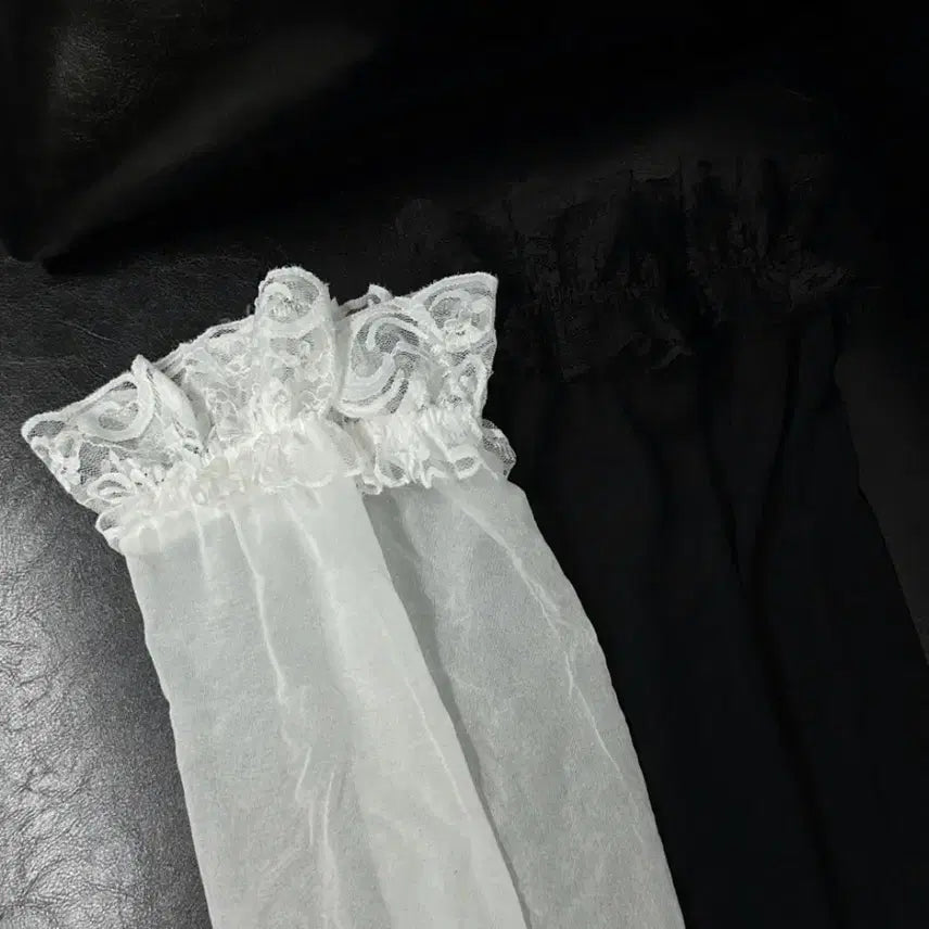 [BUNJANG] Zigzag Able Lace Banded Knee High Stockings / 시스루 레이스 밴드 니하이 롱스타킹 화이트/지그재그에이블리무신쉬인테무알리