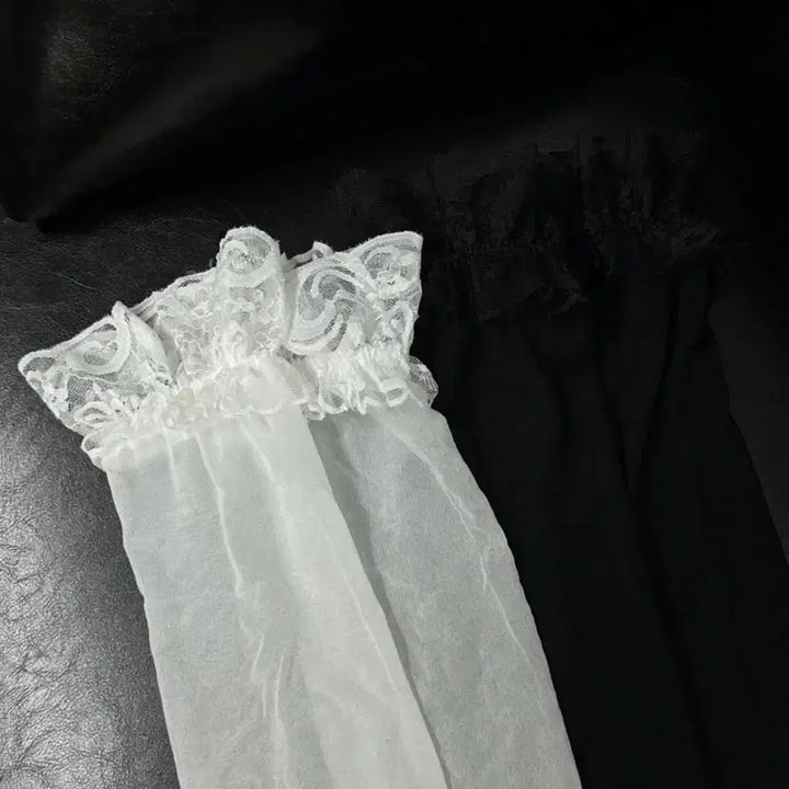 [BUNJANG] Zigzag Able Lace Banded Knee High Stockings / 시스루 레이스 밴드 니하이 롱스타킹 화이트/지그재그에이블리무신쉬인테무알리
