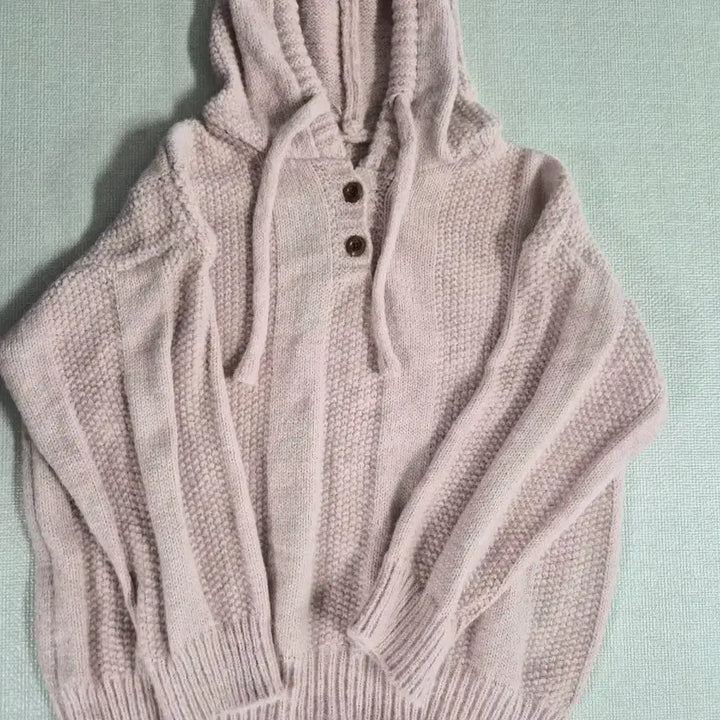 [BUNJANG] Loose Fit Pink Hooded Knit Sweater / 루즈핏 겨울 핑크 후드 니트(한번착용)