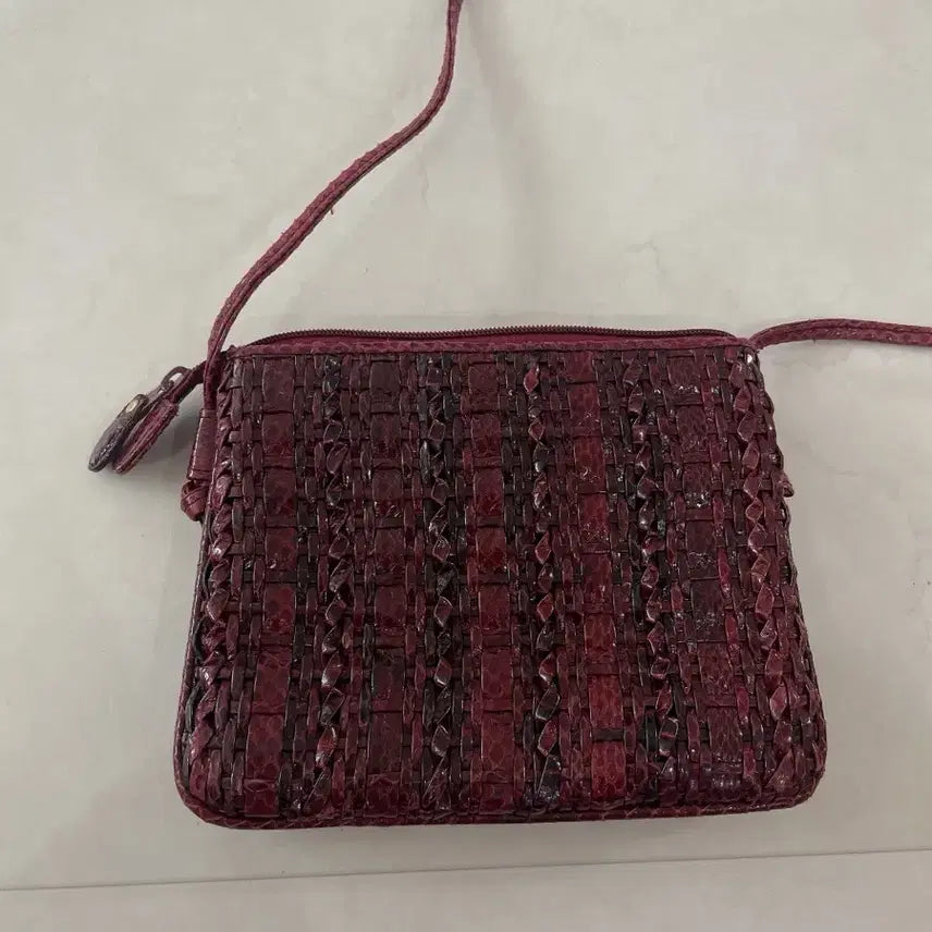 [BUNJANG] Wine Red Snakeskin Leather Crossbody Bag / 와인색 뱀피 가죽 크로스백