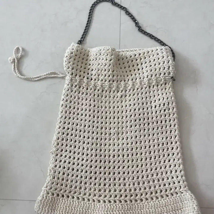 [BUNJANG] Handmade Crochet Shoulder Bag - Ivory / 크로셰 아이보리색 뜨개 가방