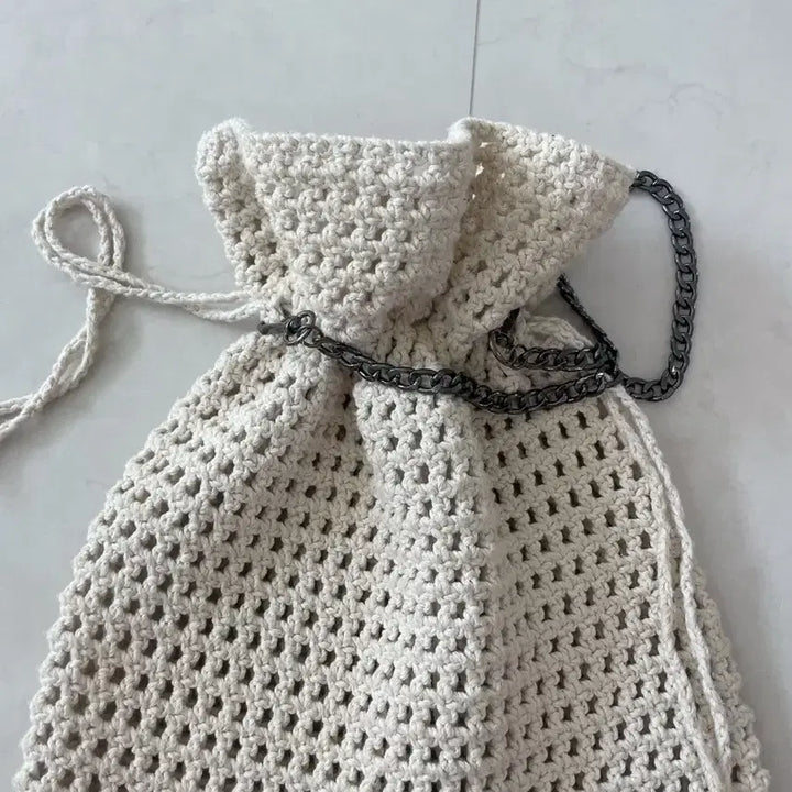 [BUNJANG] Handmade Crochet Shoulder Bag - Ivory / 크로셰 아이보리색 뜨개 가방