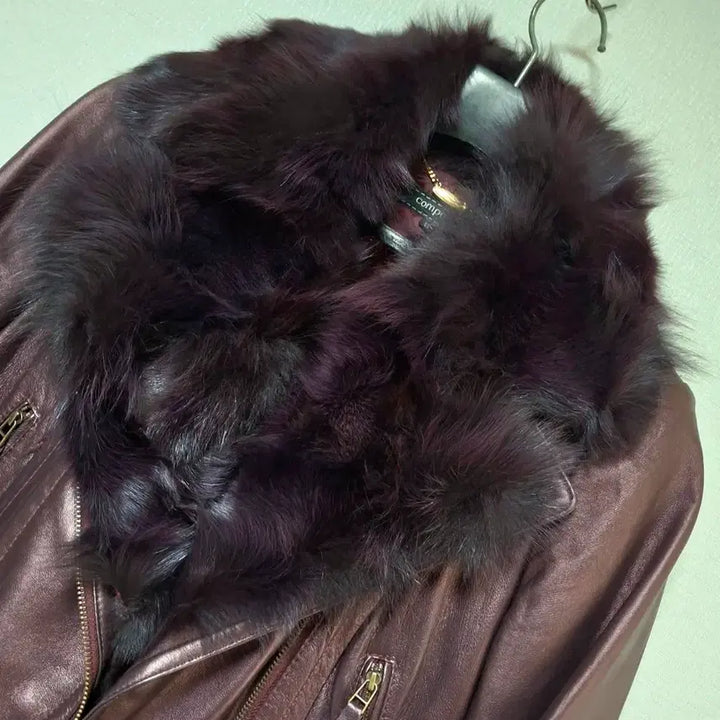 [BUNJANG] Compagna Fox Fur &amp; Lambskin Leather Rider Jacket / 거의새제품!꼼빠니아 천연폭스퍼 양가죽 라이더자켓