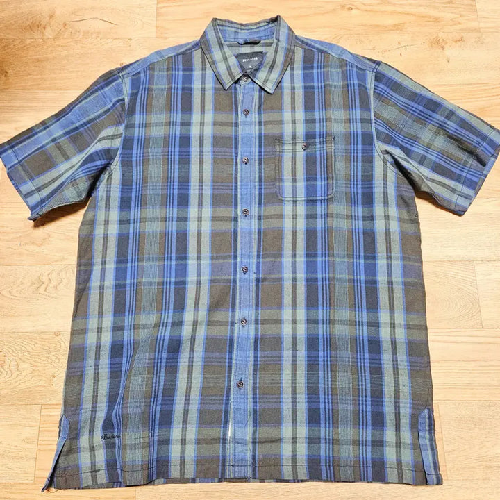 [SOLD OUT] 버커루 워싱 린넨 체크 반팔 셔츠 네이비 XL