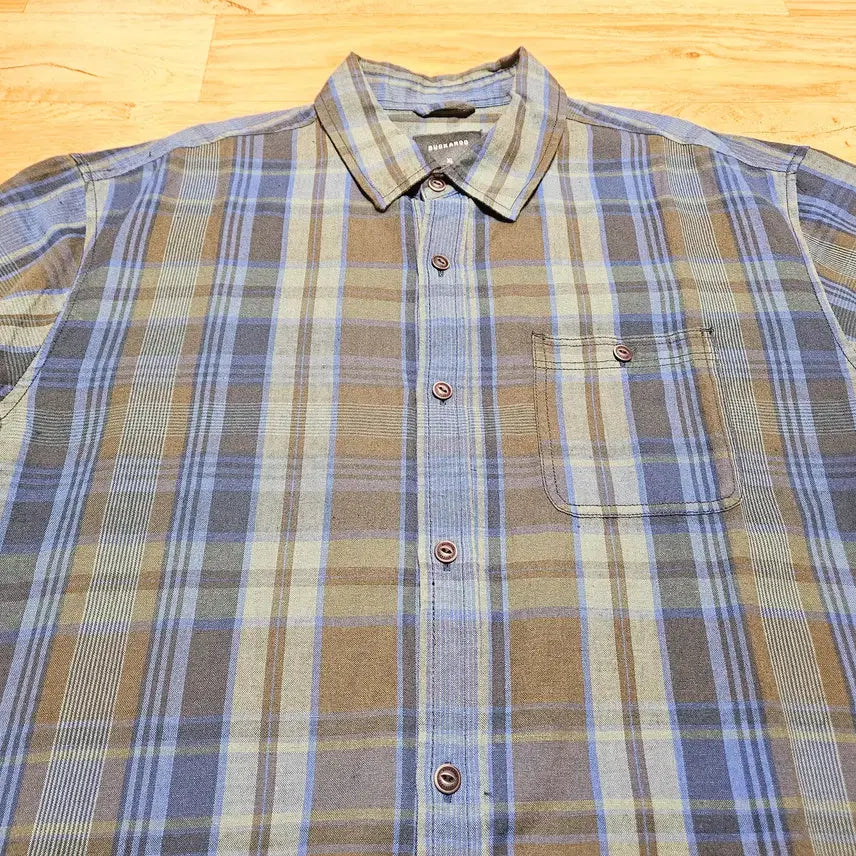 [SOLD OUT] 버커루 워싱 린넨 체크 반팔 셔츠 네이비 XL