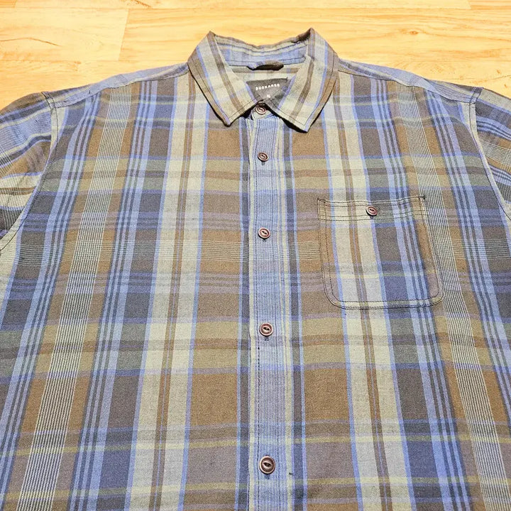 [SOLD OUT] 버커루 워싱 린넨 체크 반팔 셔츠 네이비 XL