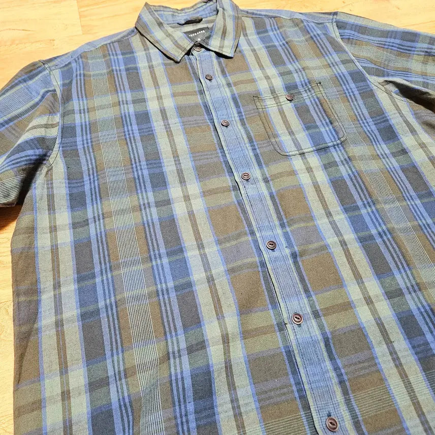[SOLD OUT] 버커루 워싱 린넨 체크 반팔 셔츠 네이비 XL