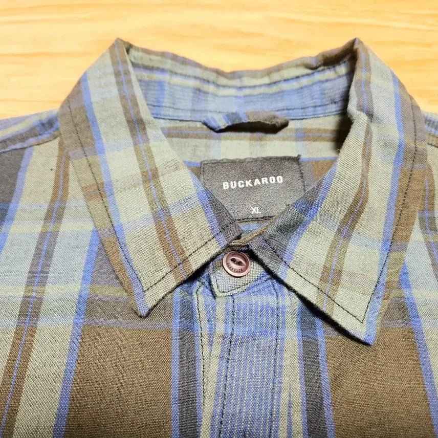 [SOLD OUT] 버커루 워싱 린넨 체크 반팔 셔츠 네이비 XL