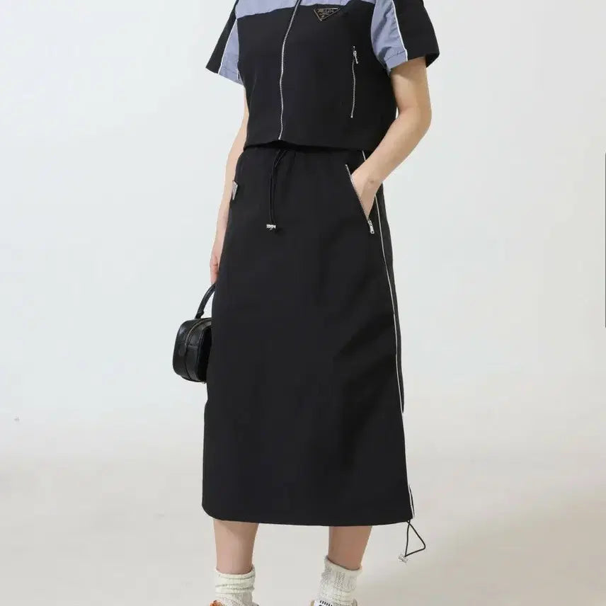 [BUNJANG] Prada Triangle Logo Comfy Woven Jacket &amp; Skirt Set - Black / 수입 삼각로고 컴피 우븐 자켓 &amp; 스커트 세트 -블랙