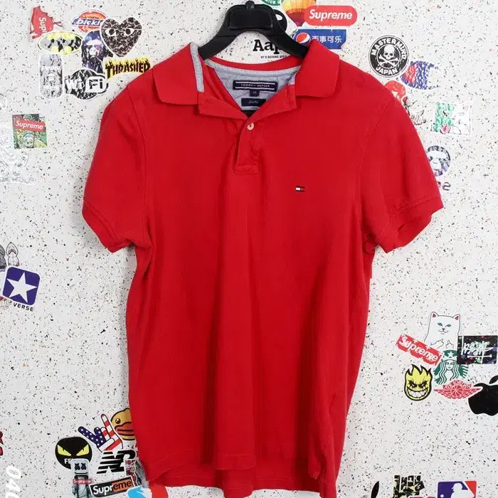 [BUNJANG] Tommy Hilfiger Slim Fit Red Polo T-Shirt / 여성XS / 타미힐피거 슬림핏 레드 카라티RD 33-13