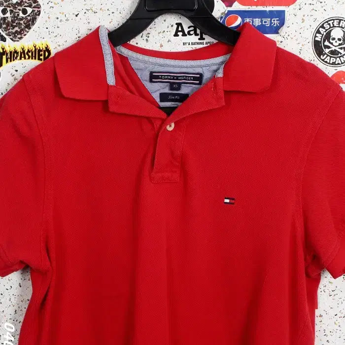 [BUNJANG] Tommy Hilfiger Slim Fit Red Polo T-Shirt / 여성XS / 타미힐피거 슬림핏 레드 카라티RD 33-13