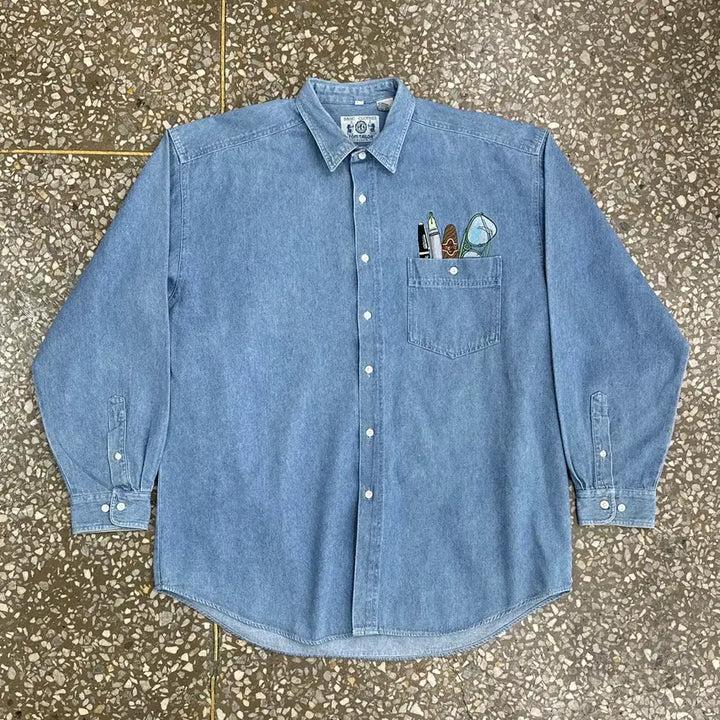 [BUNJANG] Tom Tailor 90s Embroidered Denim Shirt XL / 90s 톰 테일러 데님 셔츠 XL