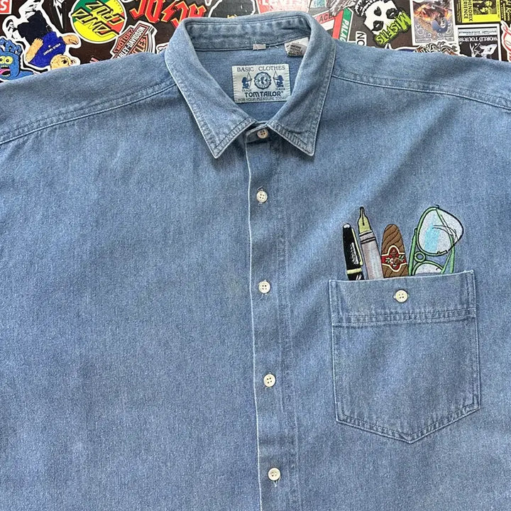 [BUNJANG] Tom Tailor 90s Embroidered Denim Shirt XL / 90s 톰 테일러 데님 셔츠 XL
