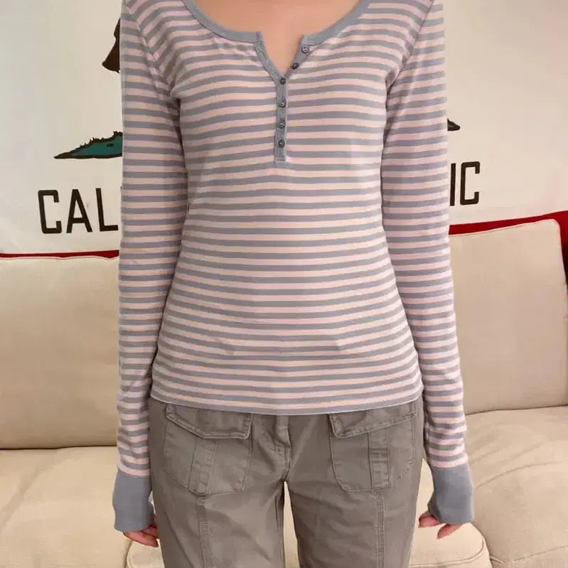 [BUNJANG] Brandy Melville Pink Stripe Shirt / 브랜디멜빌 핑크 스트라이프